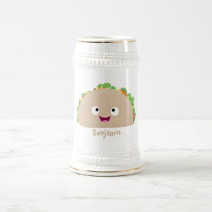 Cute happy glimlach taco cartoon illustratie bierpul