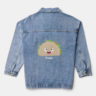 Cute happy glimlach taco cartoon illustratie denim jacket