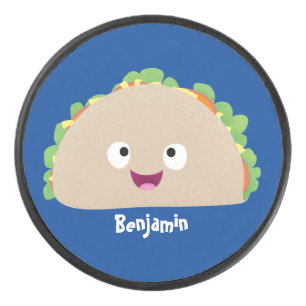 Cute happy glimlach taco cartoon illustratie hockey puck