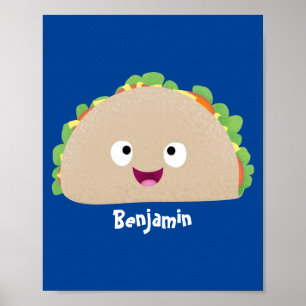 Cute happy glimlach taco cartoon illustratie poster
