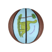 Cute happy green brontosaurus dinosaur cartoon basketbal (Verticaal)