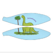 Cute happy green brontosaurus dinosaur cartoon basketbal (Panelen)