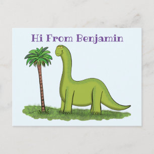 Cute happy green brontosaurus dinosaur cartoon briefkaart