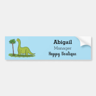 Cute happy green brontosaurus dinosaur cartoon bumpersticker