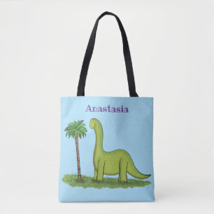 Cute happy green brontosaurus dinosaur cartoon draagtas