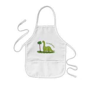 Cute happy green brontosaurus dinosaur cartoon kinder schort