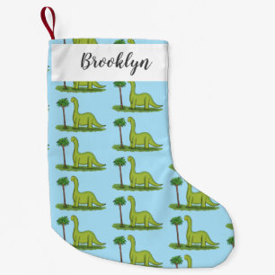 Cute happy green brontosaurus dinosaur cartoon kleine kerstsok
