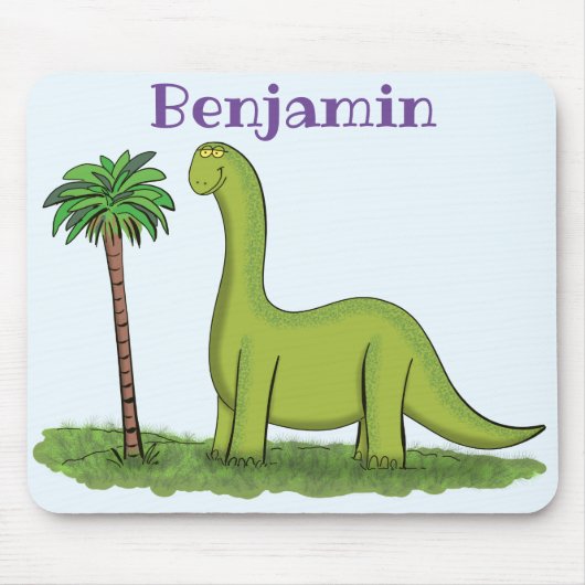 Cute happy green brontosaurus dinosaur cartoon muismat (Voorkant)