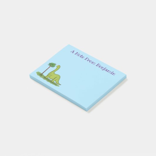 Cute happy green brontosaurus dinosaur cartoon post-it® notes (Schuin)