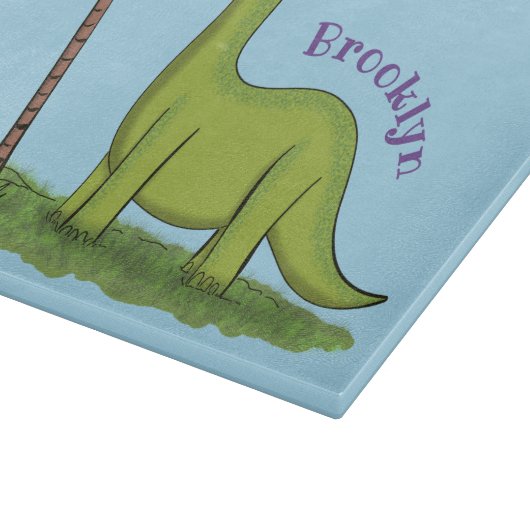 Cute happy green brontosaurus dinosaur cartoon snijplank (Hoek)