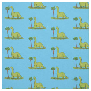 Cute happy green brontosaurus dinosaur cartoon stof