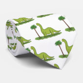 Cute happy green brontosaurus dinosaur cartoon stropdas (Opgerold)