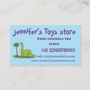Cute happy green brontosaurus dinosaur cartoon visitekaartje