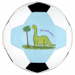 Cute happy green brontosaurus dinosaur cartoon voetbal