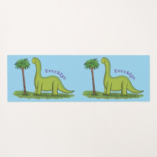 Cute happy green brontosaurus dinosaur cartoon yogamat (Achterkant (horizontaal))