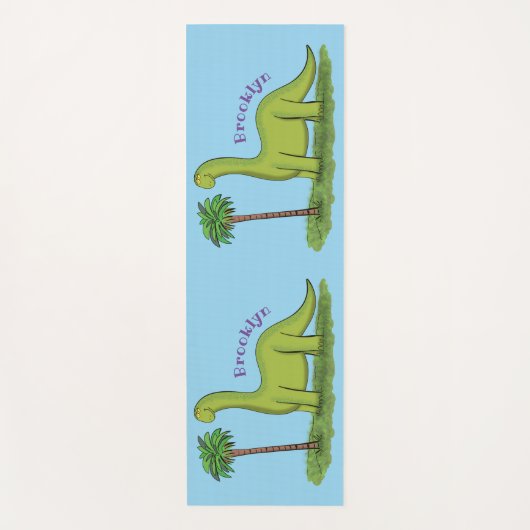 Cute happy green brontosaurus dinosaur cartoon yogamat (Voorkant)