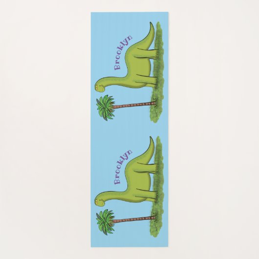 Cute happy green brontosaurus dinosaur cartoon yogamat (Achterkant)