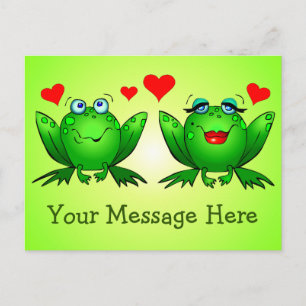 Cute Happy Green Cartoon Frogs Custom Message Briefkaart