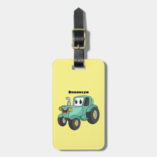 Cute happy green tractor cartoon bagagelabel