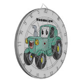 Cute happy green tractor cartoon dartbord (Voorkant Links)
