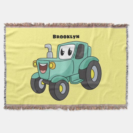 Cute happy green tractor cartoon deken (Voorkant)