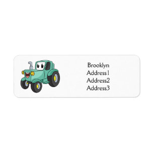 Cute happy green tractor cartoon etiket
