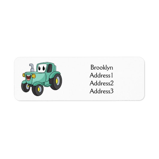 Cute happy green tractor cartoon etiket (Voorkant)