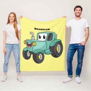 Cute happy green tractor cartoon fleece deken