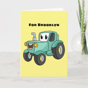 Cute happy green tractor cartoon kaart