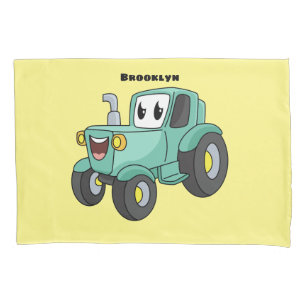 Cute happy green tractor cartoon kussensloop