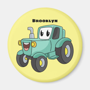 Cute happy green tractor cartoon magneet