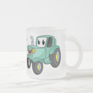 Cute happy green tractor cartoon matglas koffiemok