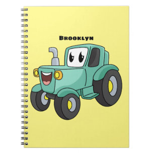 Cute happy green tractor cartoon notitieboek