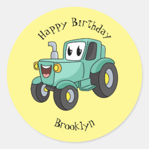 Cute happy green tractor cartoon ronde sticker