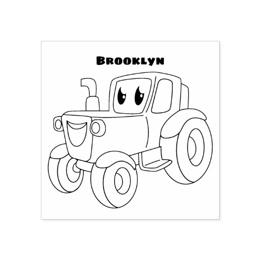 Cute happy green tractor cartoon 	rubberstempel (Afrduk)