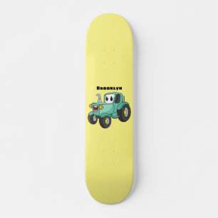 Cute happy green tractor cartoon skateboard