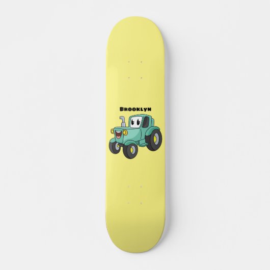 Cute happy green tractor cartoon  skateboard (Voorkant)