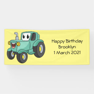 Cute happy green tractor cartoon spandoek