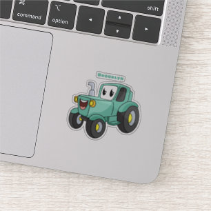 Cute happy green tractor cartoon sticker