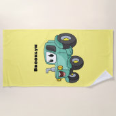 Cute happy green tractor cartoon strandlaken (Voorkant)