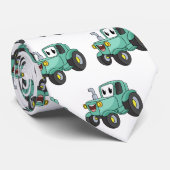 Cute happy green tractor cartoon stropdas (Opgerold)