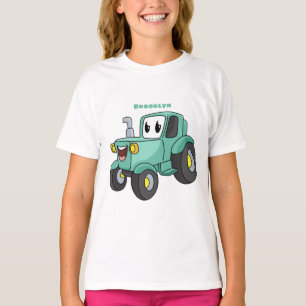Cute happy green tractor cartoon t-shirt
