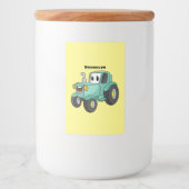 Cute happy green tractor cartoon voedselcontainer etiket (Voorkant)