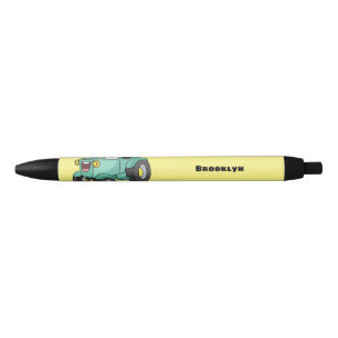 Cute happy green tractor cartoon zwarte inkt pen