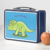 Cute happy green triceratops dinosaur cartoon (In situ)