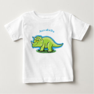 Cute happy green triceratops dinosaur cartoon