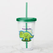 Cute happy green triceratops dinosaur cartoon acryl drinkbeker (Voorkant)