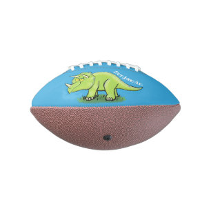 Cute happy green triceratops dinosaur cartoon american football