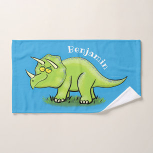 Cute happy green triceratops dinosaur cartoon bad handdoek