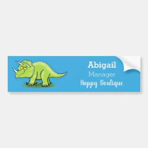 Cute happy green triceratops dinosaur cartoon bumpersticker